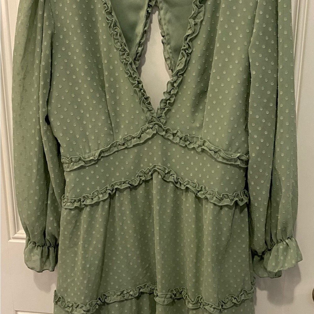 Green Swiss dot ruffle dress